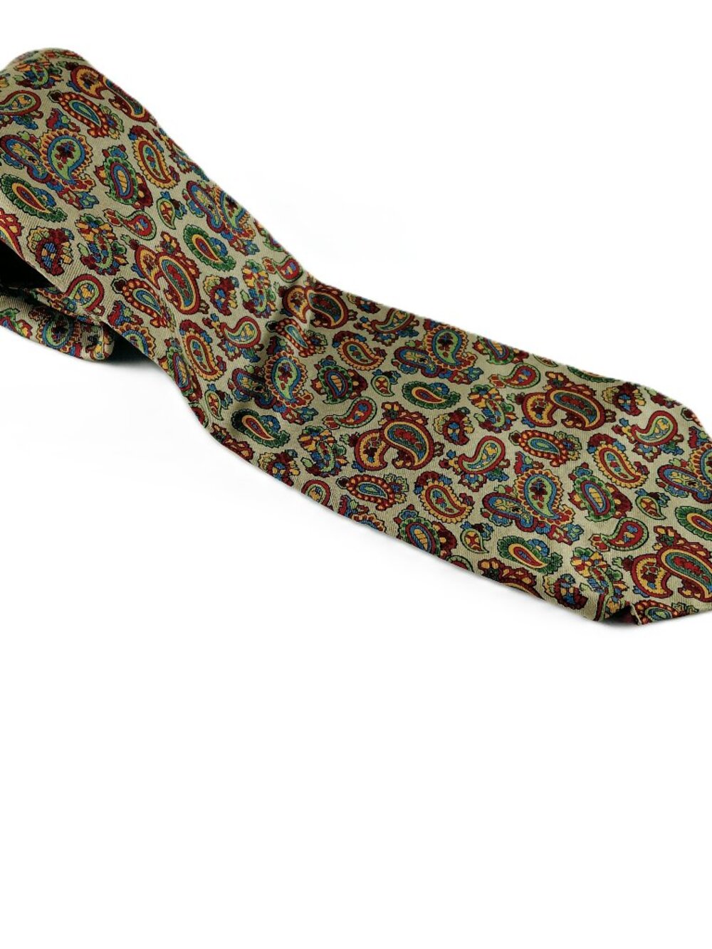 Besse-Clarke Pittsfield MA Vintage Wide Width Men's Tie Tan Multi Paisley Print